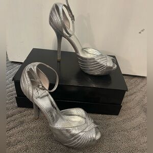 Adrianna Papell Metallic Silver Open Tor Platform Shoes